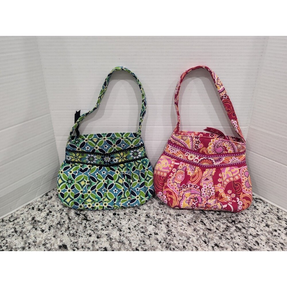 LOT/2 VERA BRADLEY SMALL HAND/SHOULDER BAG/PURSE RED/ORANGE--BLUE/GREEN EUC